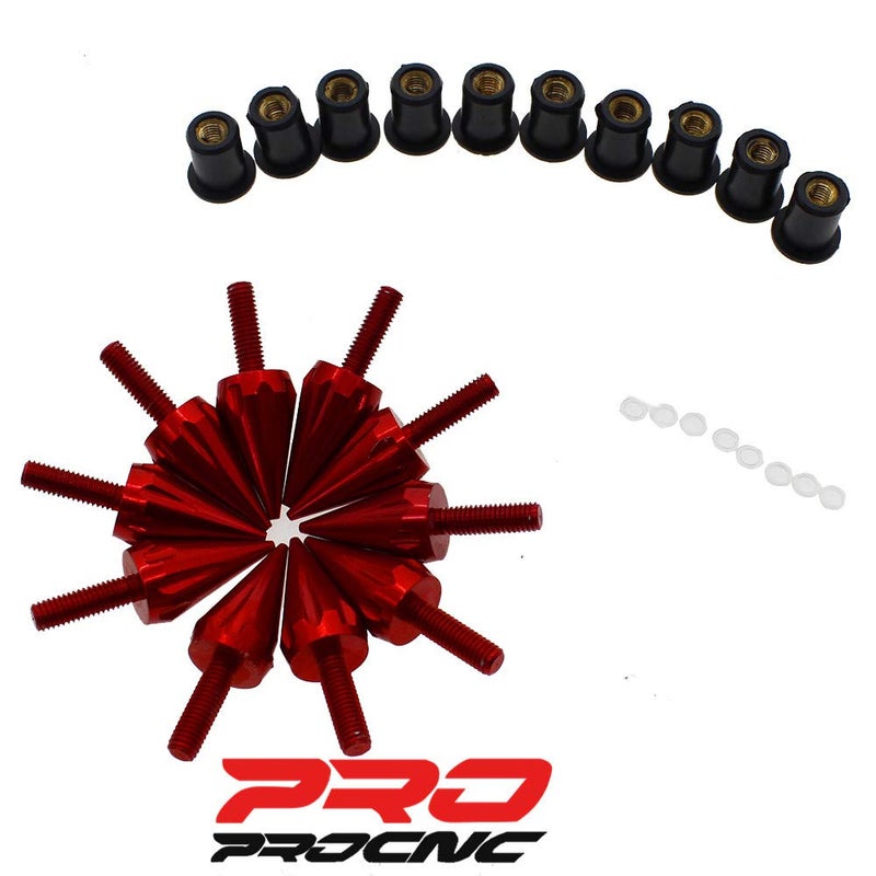 PROCNC Motorcycle Spike Windshield Bolts Screw Nuts Fit for Honda CBR 600rr 1000rr for Suzuki GSXR 600 750 1000 for Yamaha R1 R6 R6s for Kawasaki ZX6R ZX9R ZX10R ZX12 (Red) - Image 2